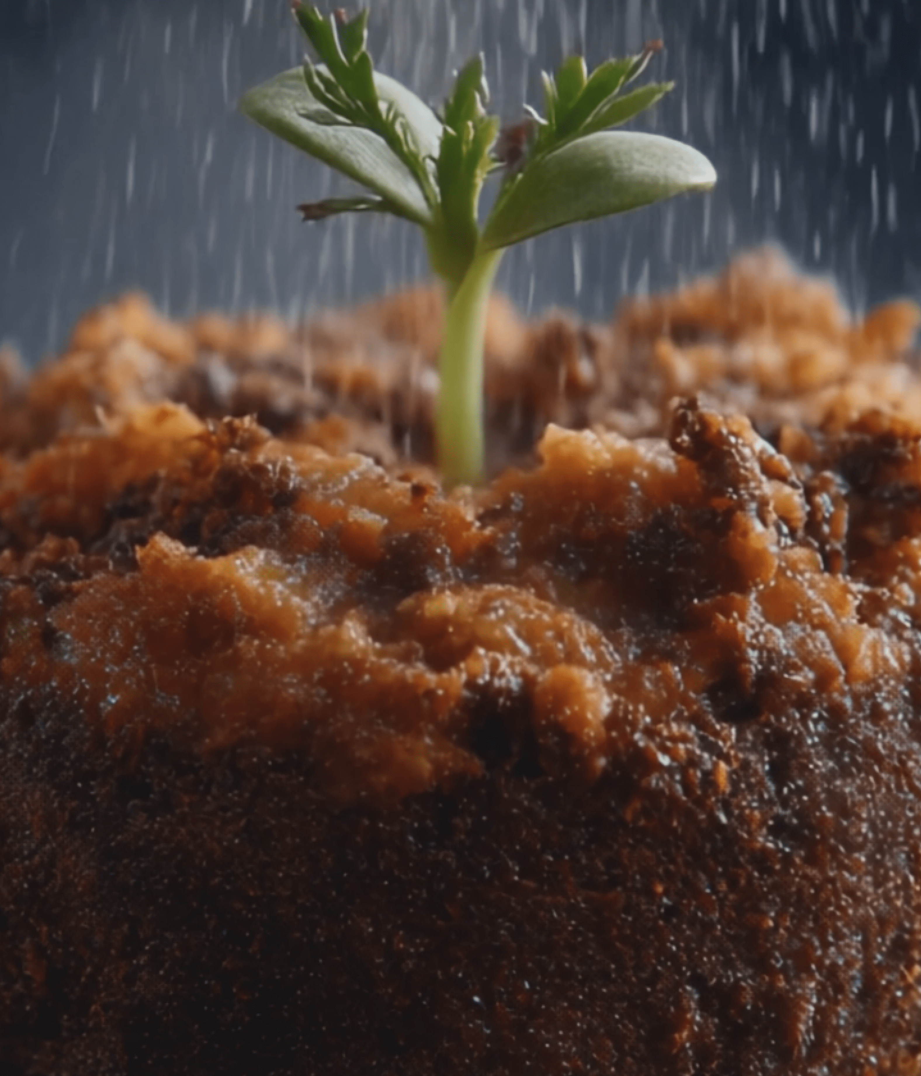 Close-up of a new plant bud being watered